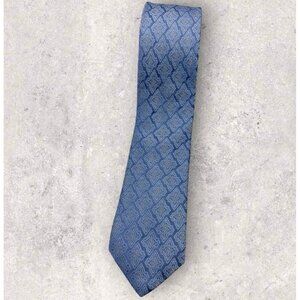 ITALO FERRETTI Silk Tie ITALY XL Blue Silver Geometric W:2.8" EUC